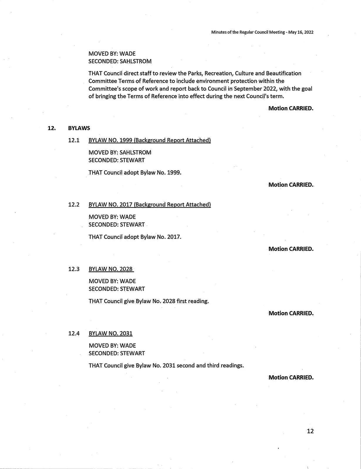 Scanned page of minutes (page 12)