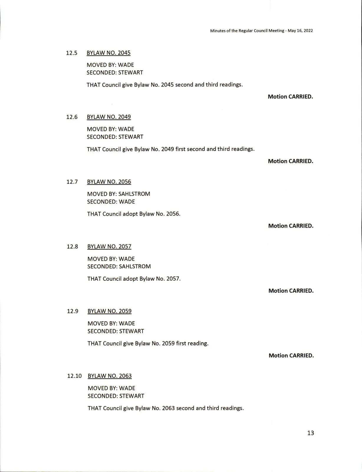Scanned page of minutes (page 13)