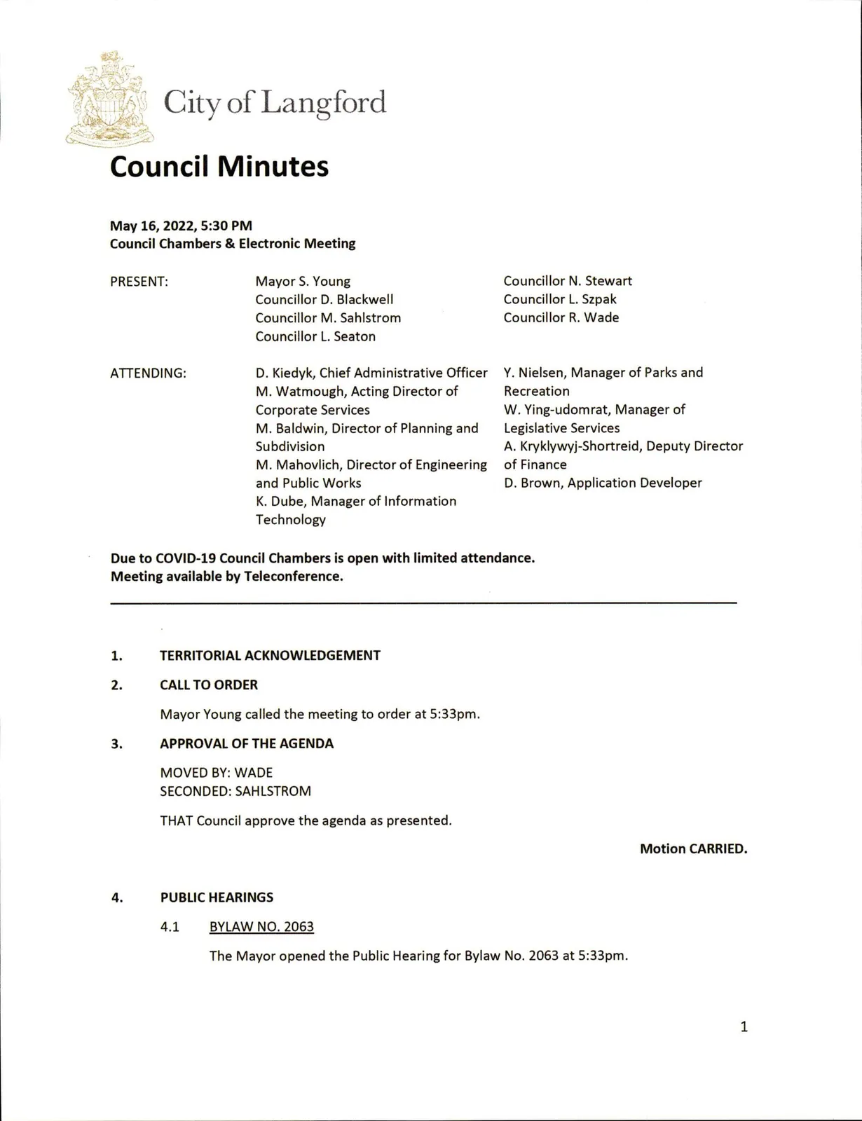 Scanned page of minutes (page 1)