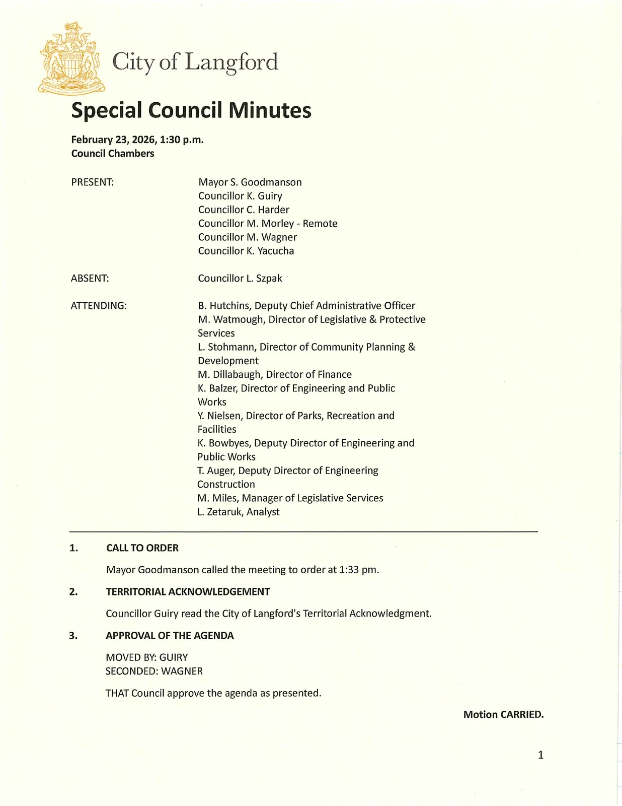Scan of page 1 of minutes