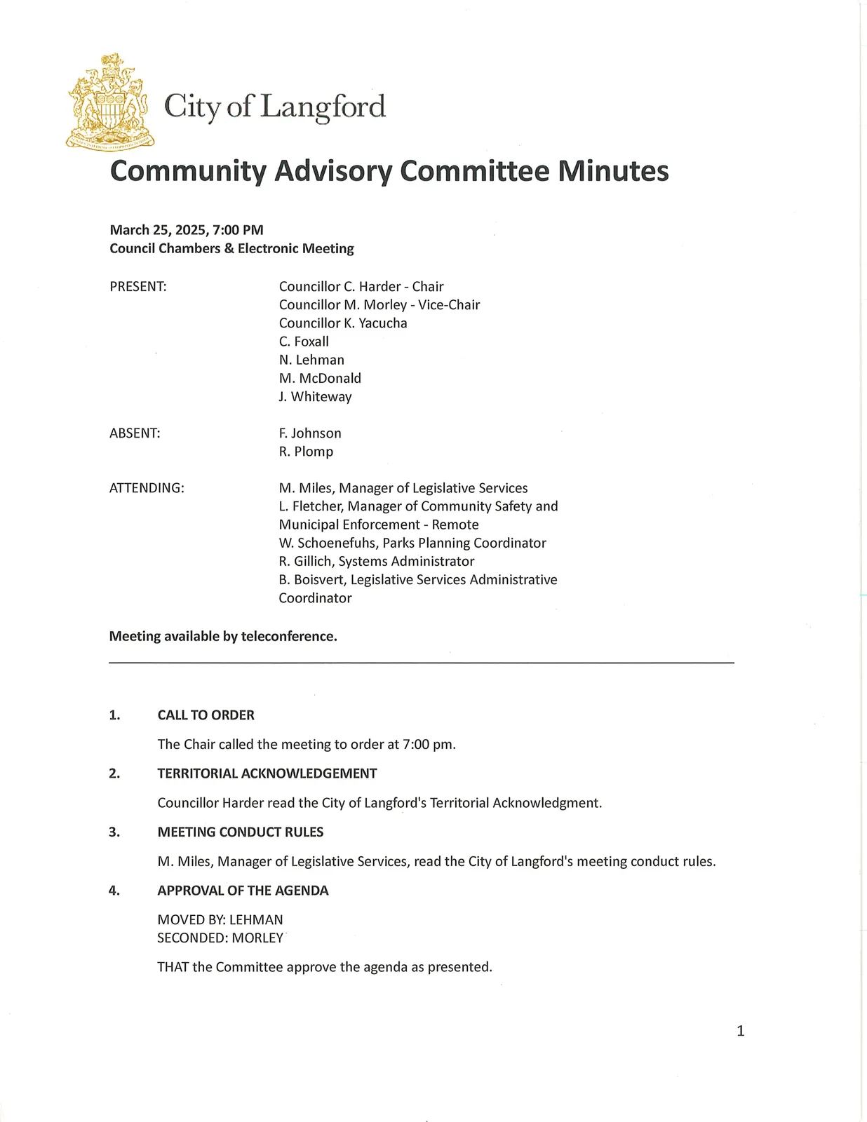 Scan of Page 1 of meeting minutes