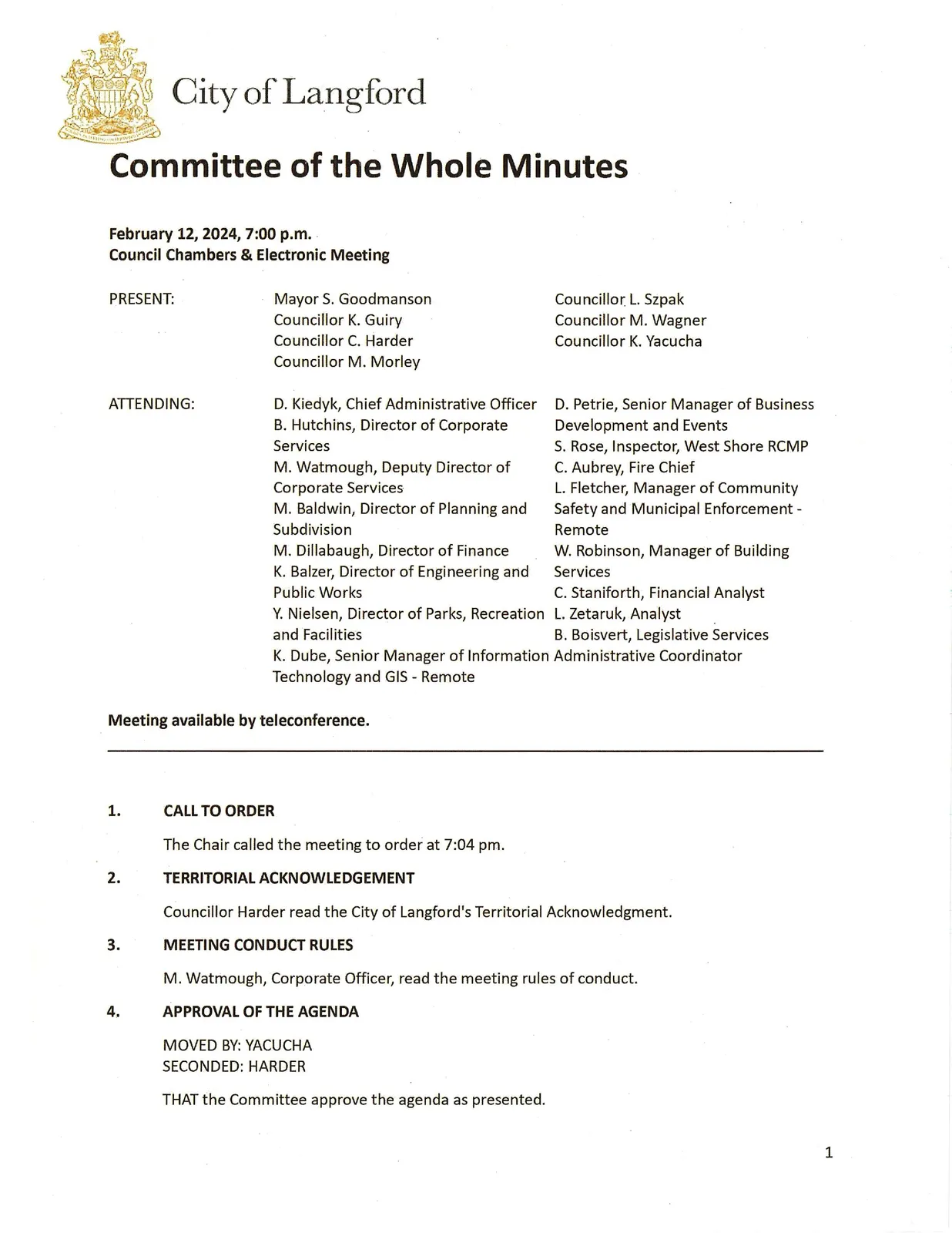 Page image showing meeting attendees and call to order