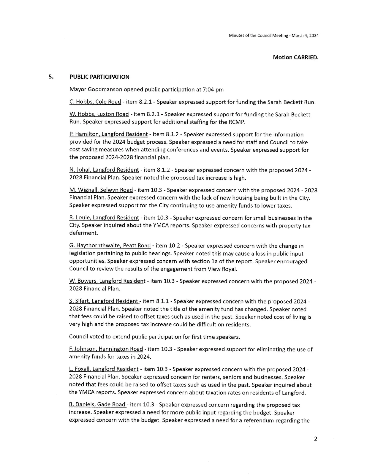 Scanned page of meeting minutes (page 2)