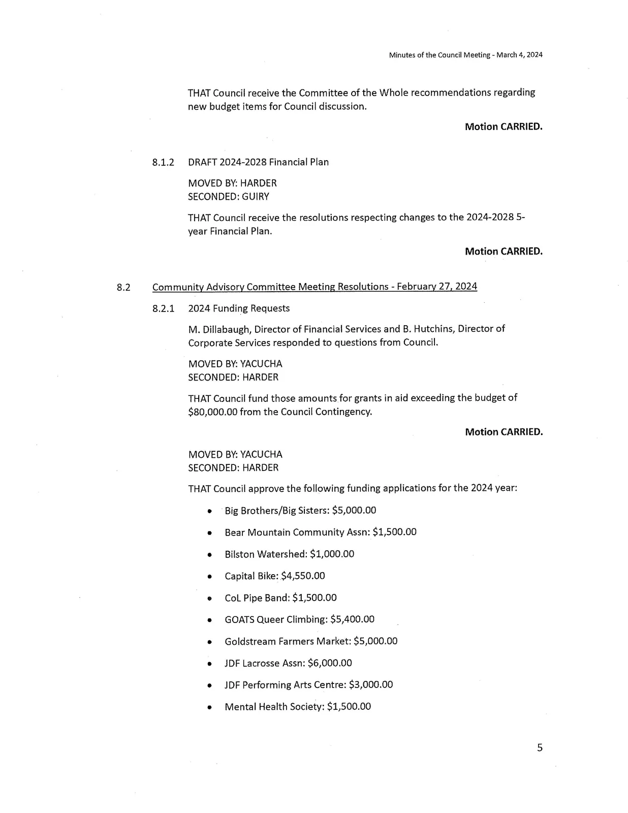 Scanned page of meeting minutes (page 5)