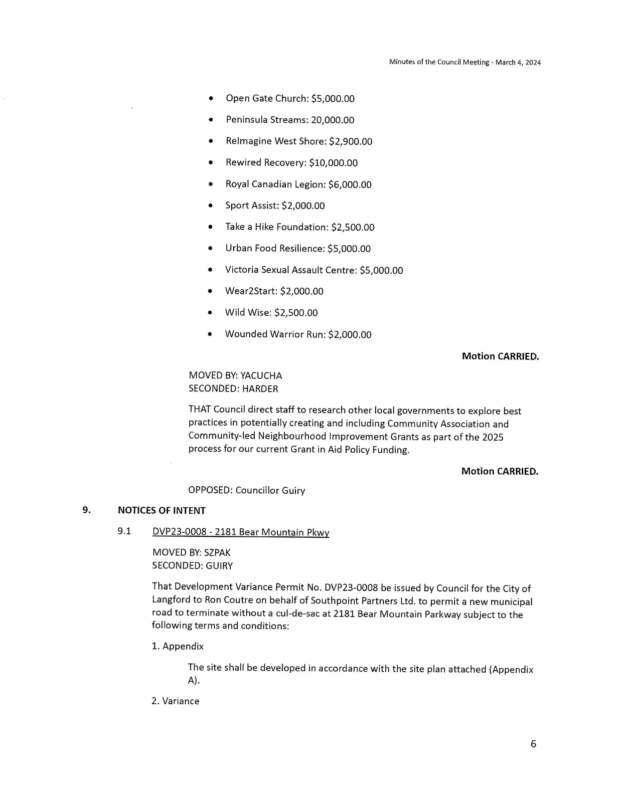 Scanned page of meeting minutes (page 6)
