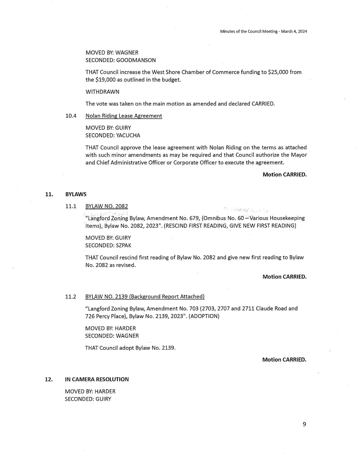 Scanned page of meeting minutes (page 9)