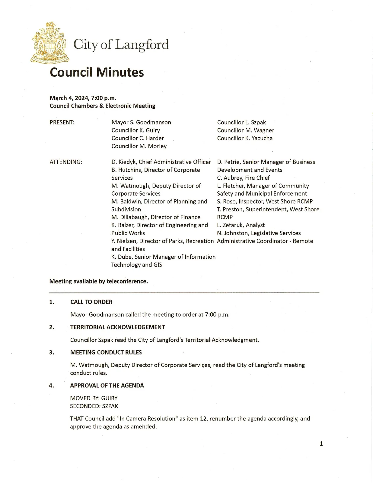 Scanned page of meeting minutes (page 1)