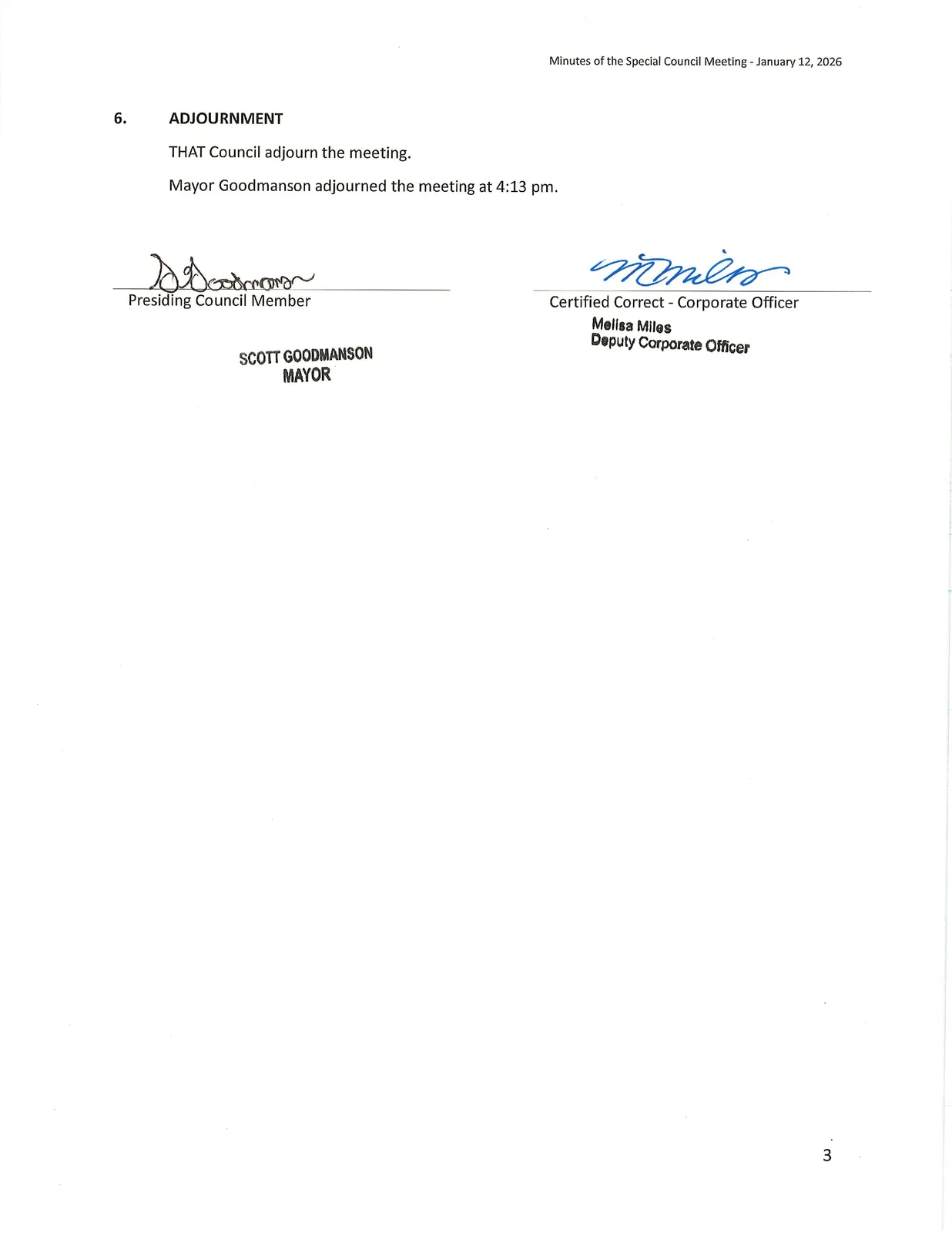 Scan of page 3 of the Special Council meeting minutes