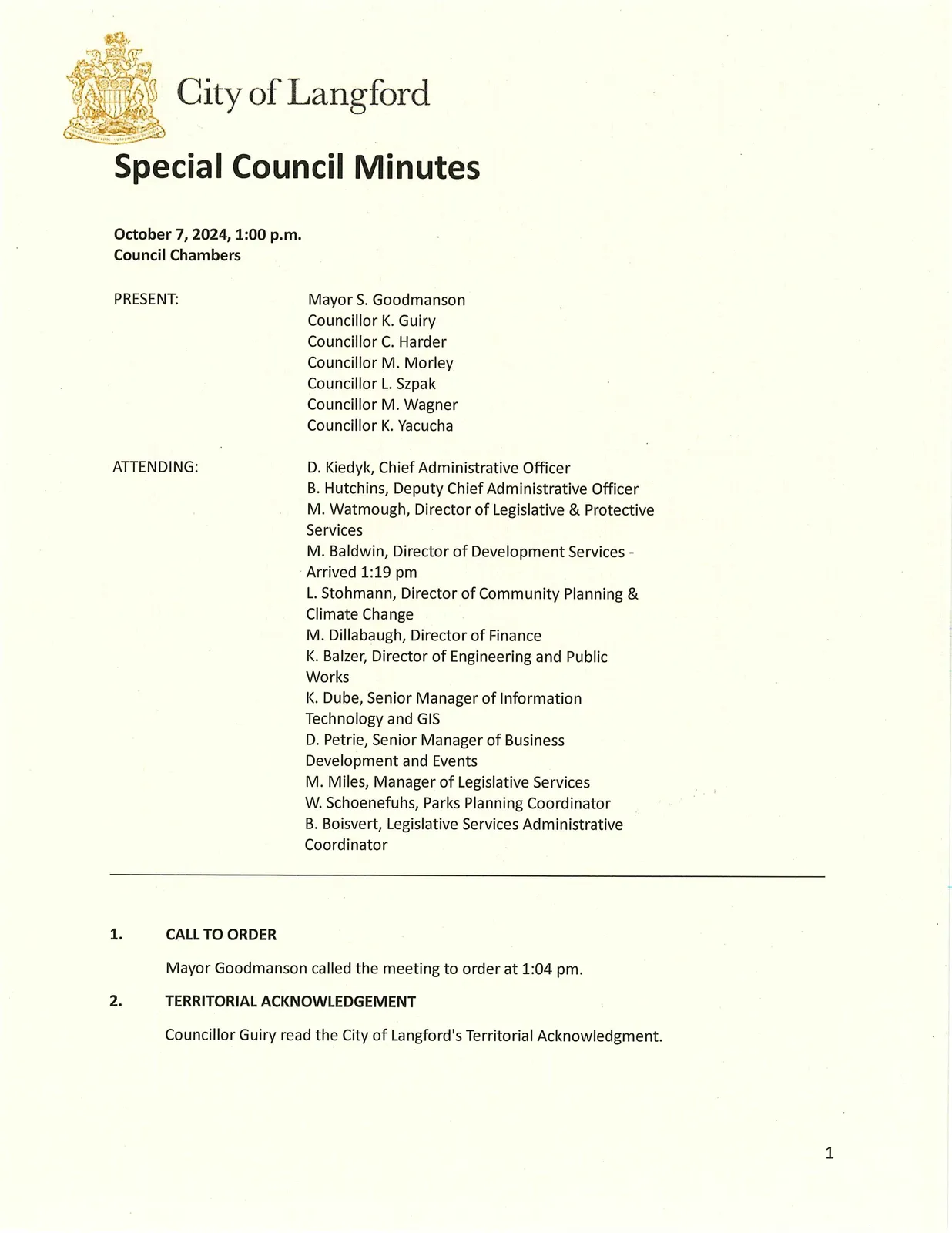 Scanned page of minutes (page 1)