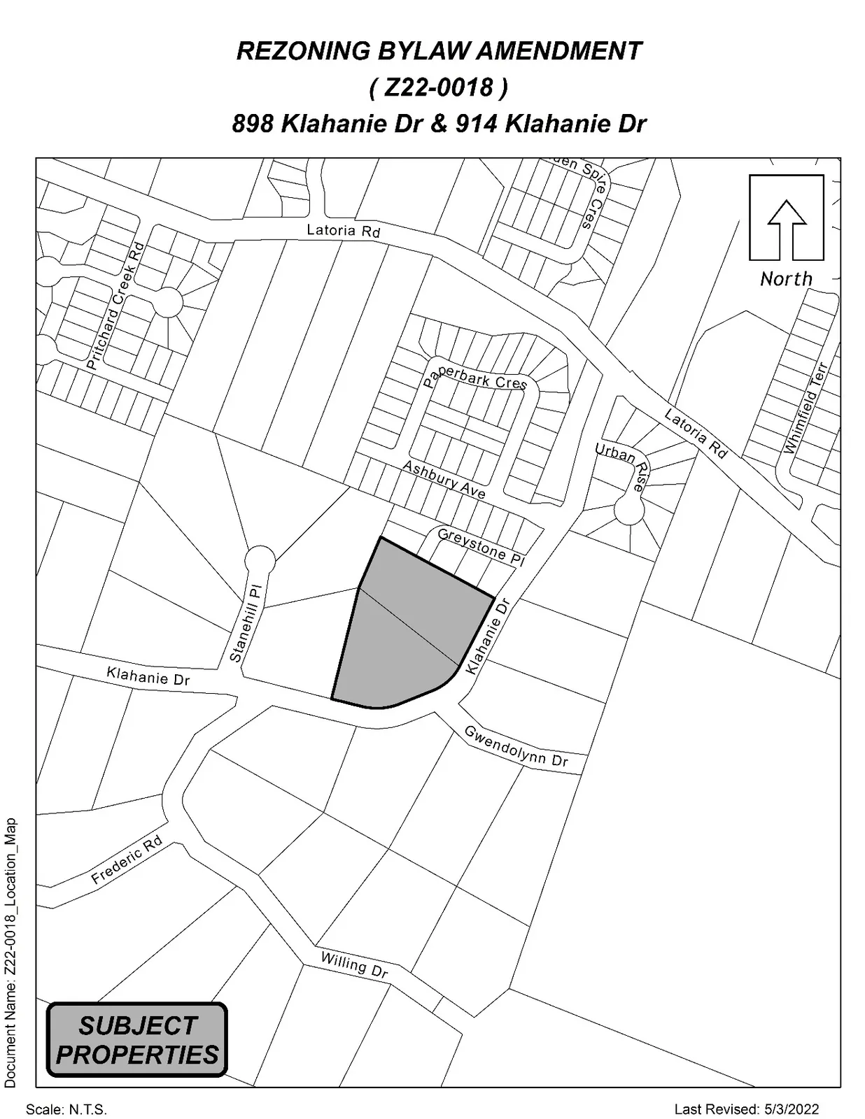 Location map showing subject properties shaded at the intersection of Klahanie Drive and Greystone Place; surrounding streets include Latoria Rd, Greystone Pl, Ashbury Ave, Paperbark Cres, Klahanie Dr, Gwendolynn Dr, Willing Dr, Frederic Rd. North arrow indicated.