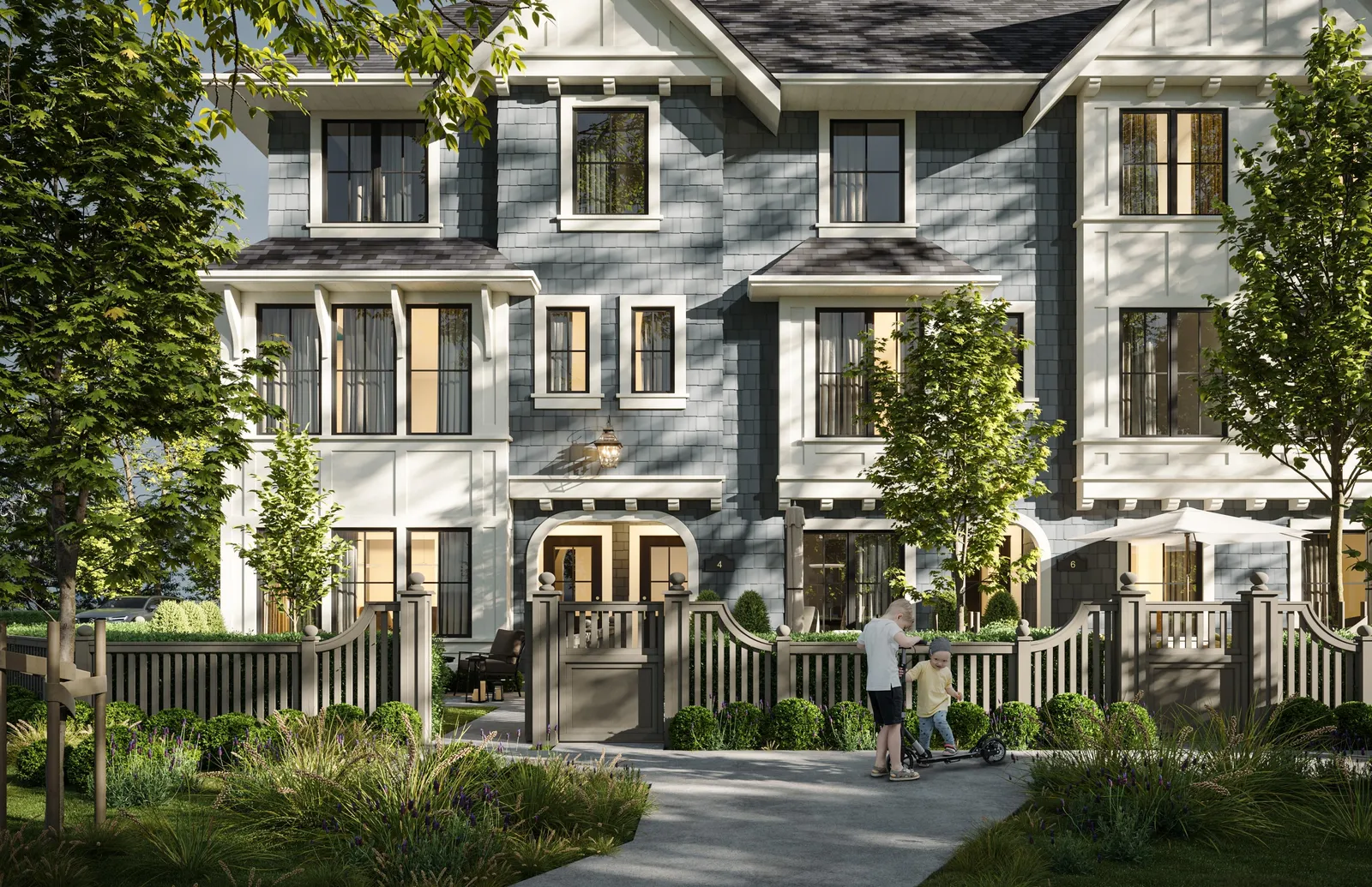 Front elevation rendering of the townhome building