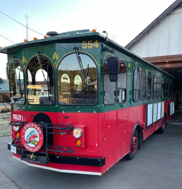 Trolley decorated for holiday parade