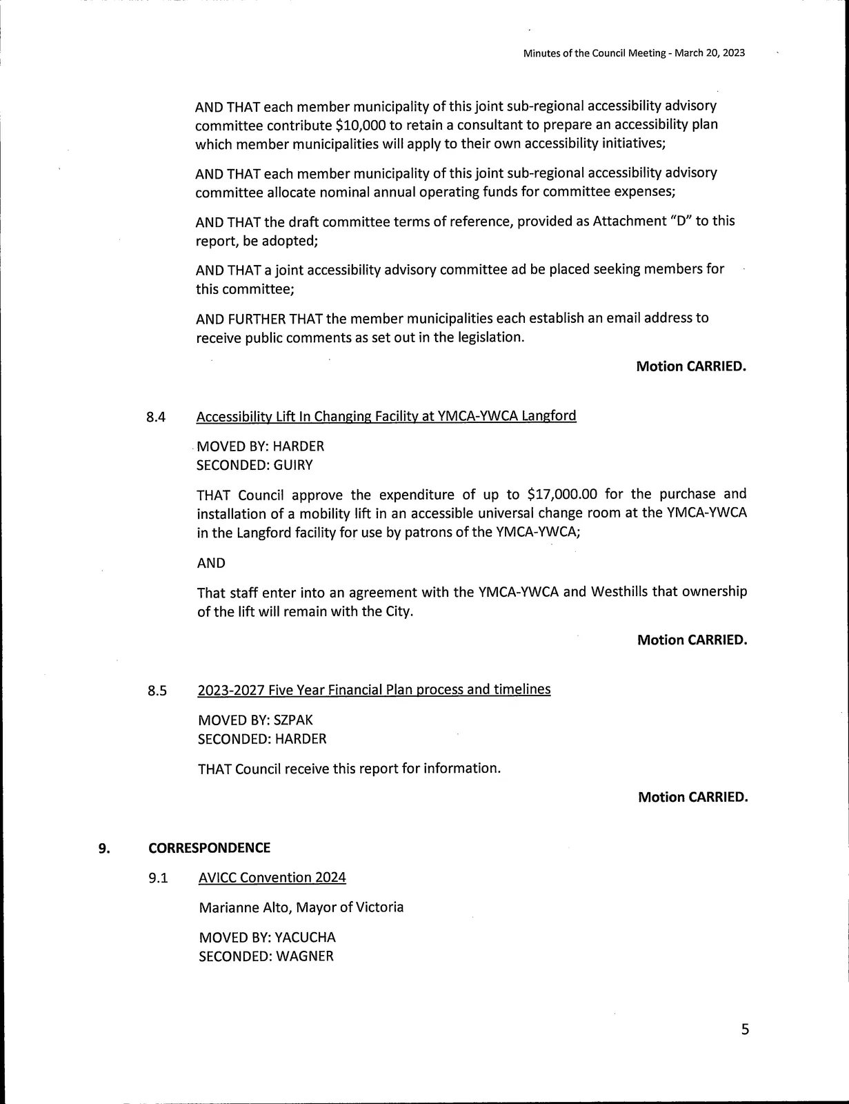 Continuation of Reports (Accessibility Committee and related motions)