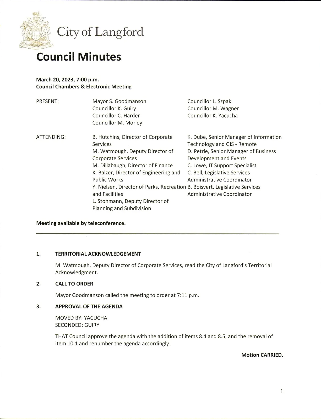 Meeting attendance and Territorial Acknowledgement