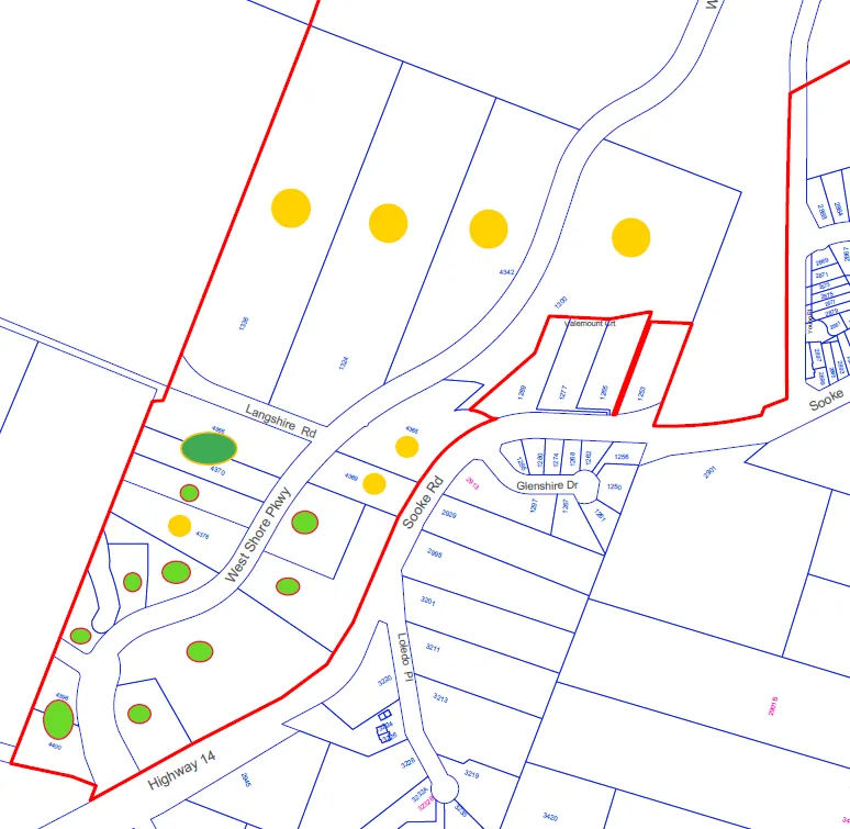 Map of Connected (Green) and Unconnected (Yellow) Properties