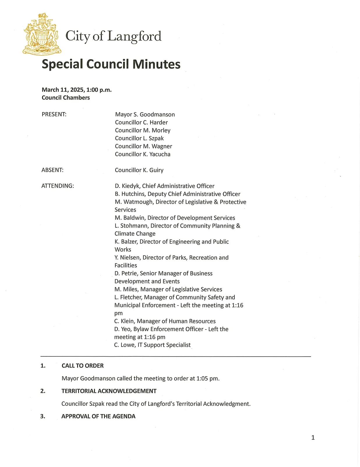 Scanned page showing attendance and meeting commencement