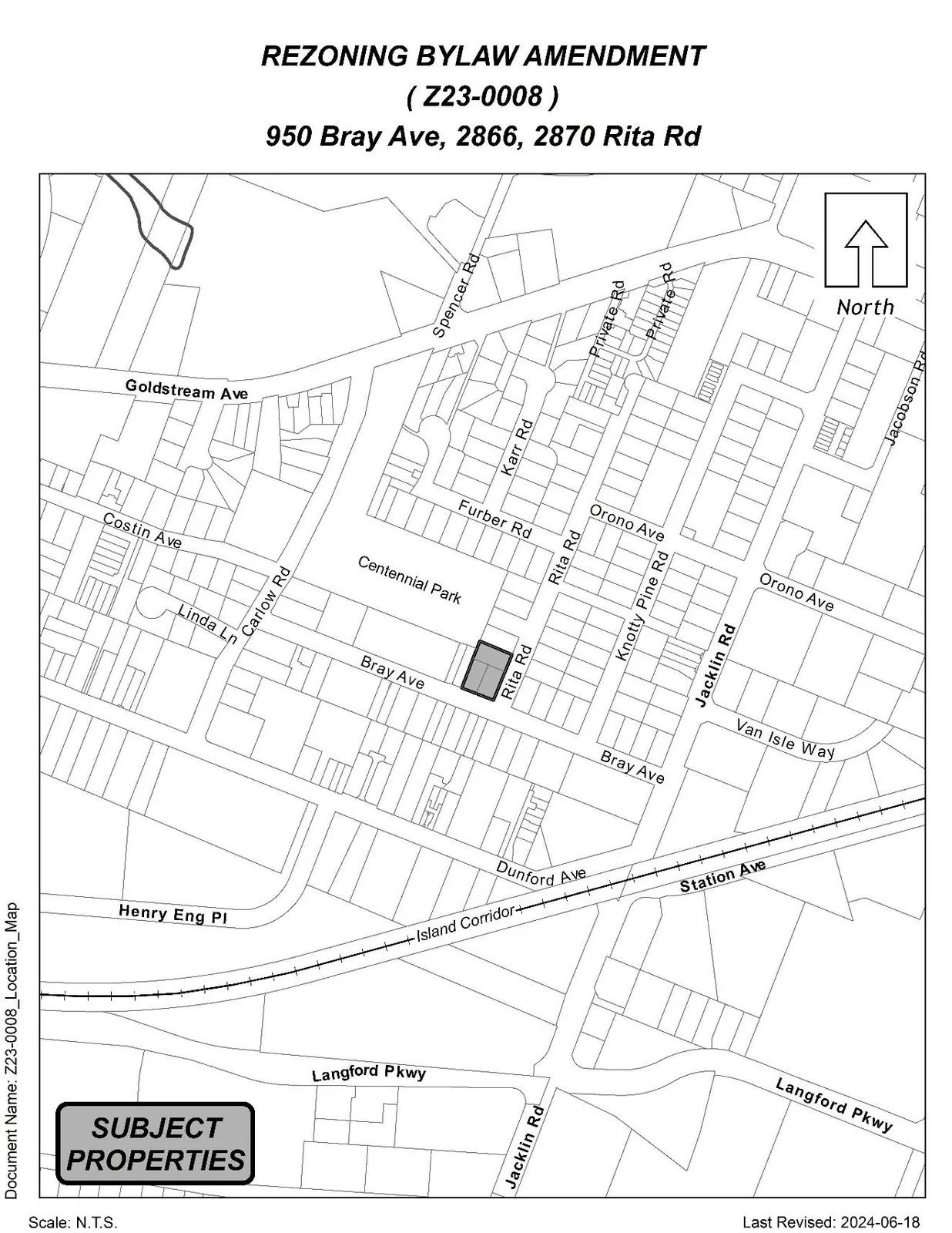 Location map showing context for 2866 & 2870 Rita Road and 950 Bray Ave