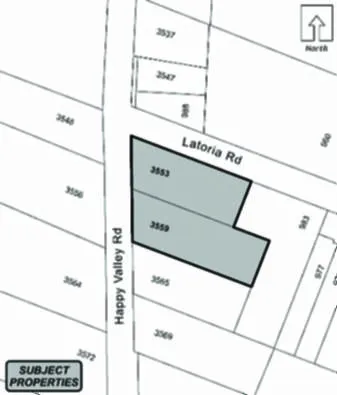 Plan showing 2981 and 2985 Awsworth Rd shaded