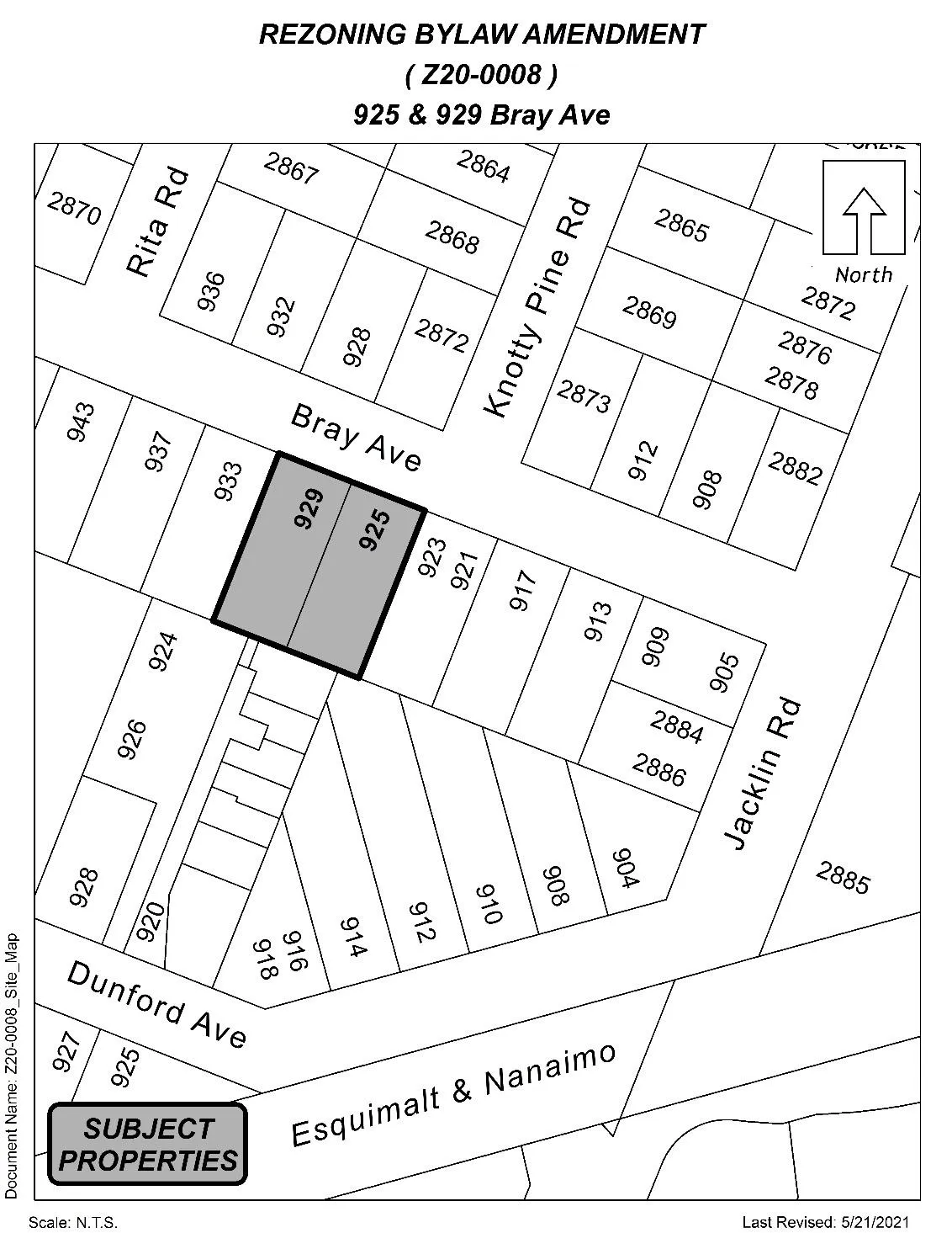 attached plan showing 925 and 929 Bray Ave shaded