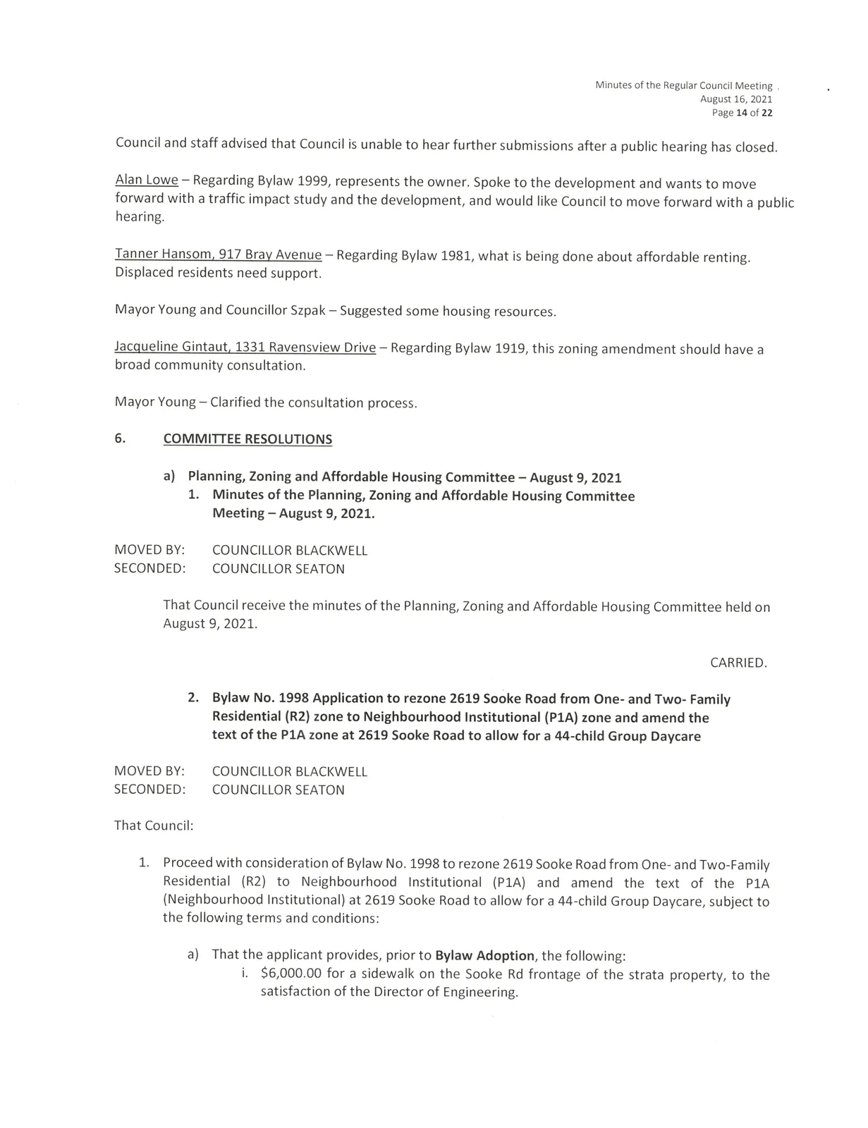 Council meeting minutes page 14