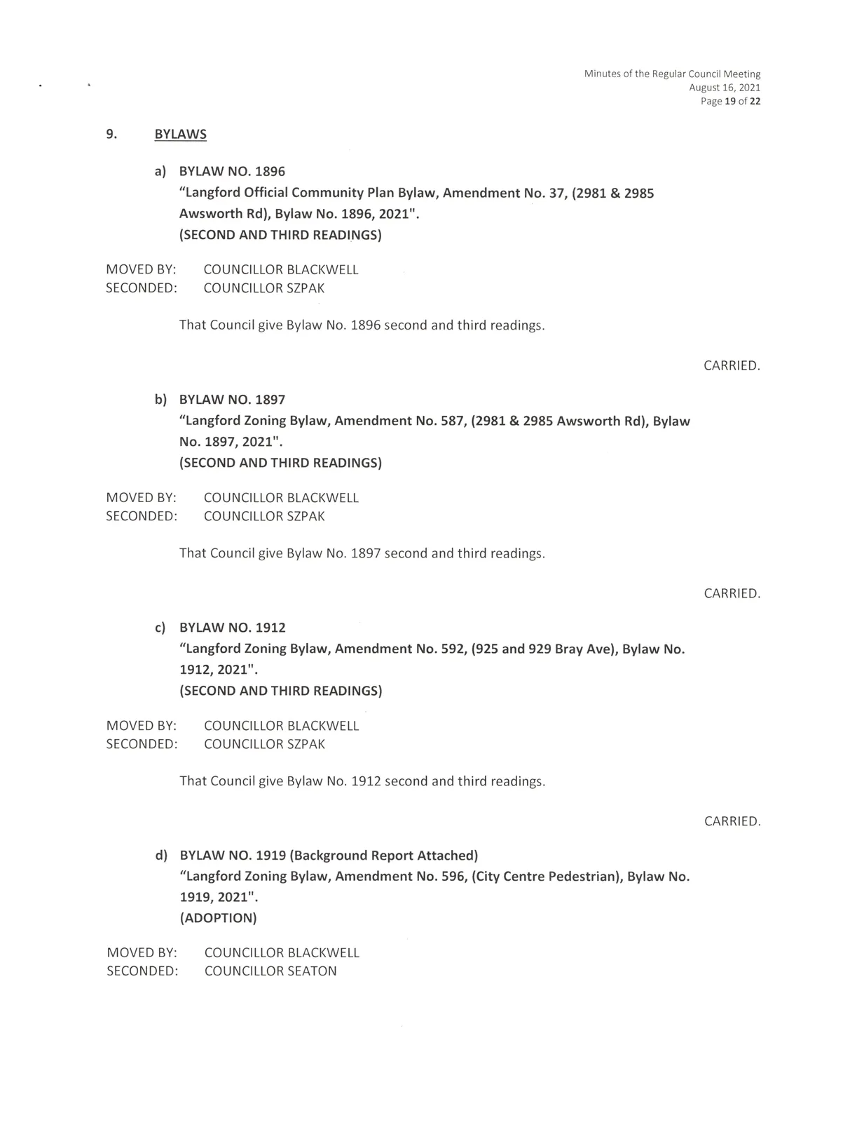 Council meeting minutes page 19