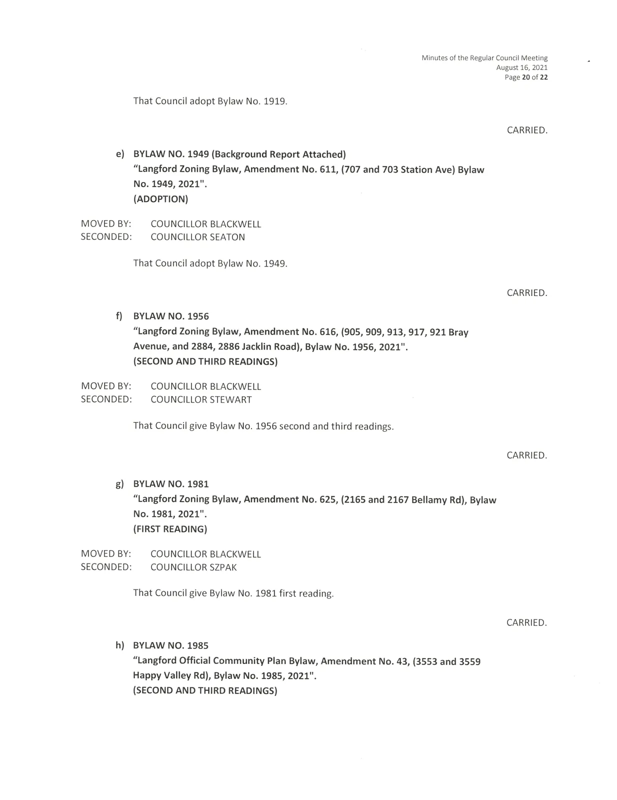Council meeting minutes page 20