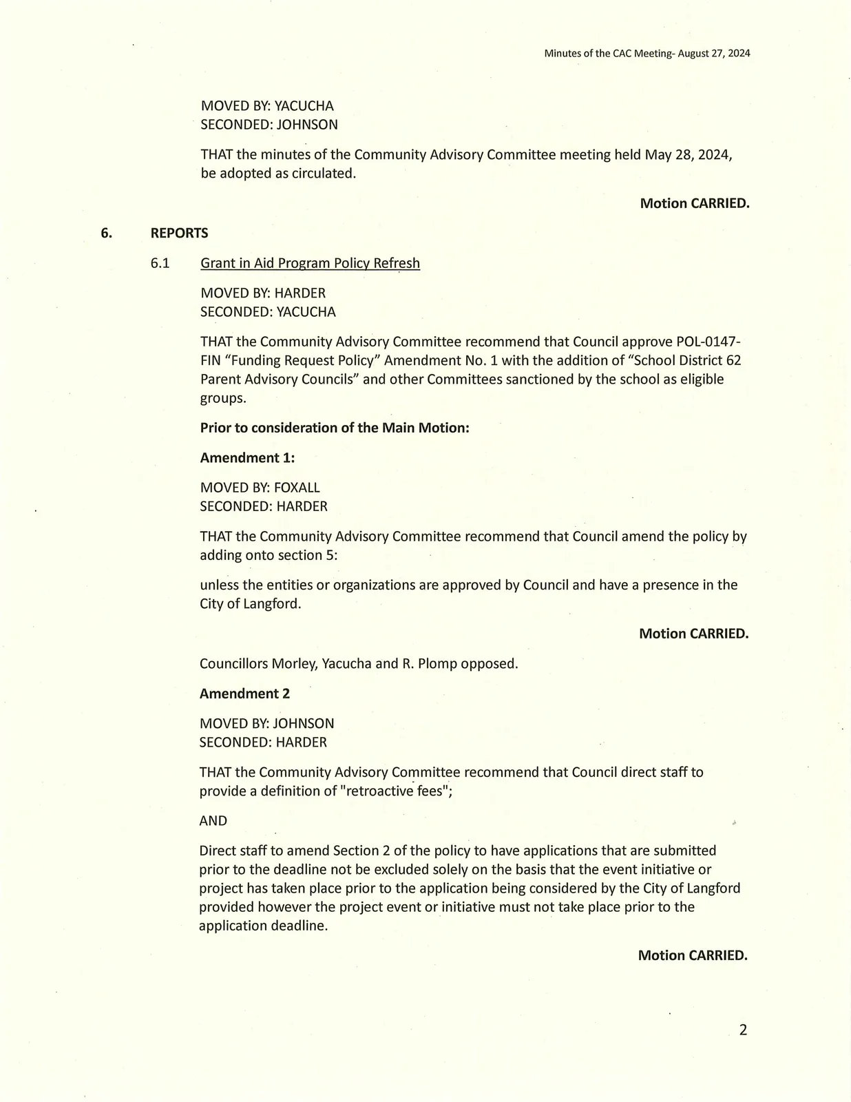 Report section beginning — "Grant in Aid Program Policy Refresh"