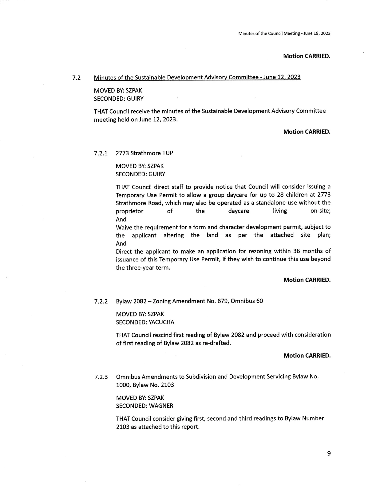 Council Minutes — page 9 scan