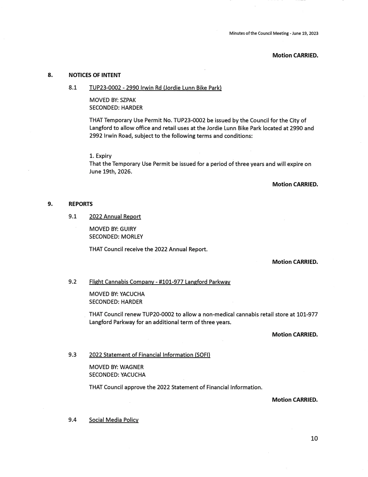 Council Minutes — page 10 scan