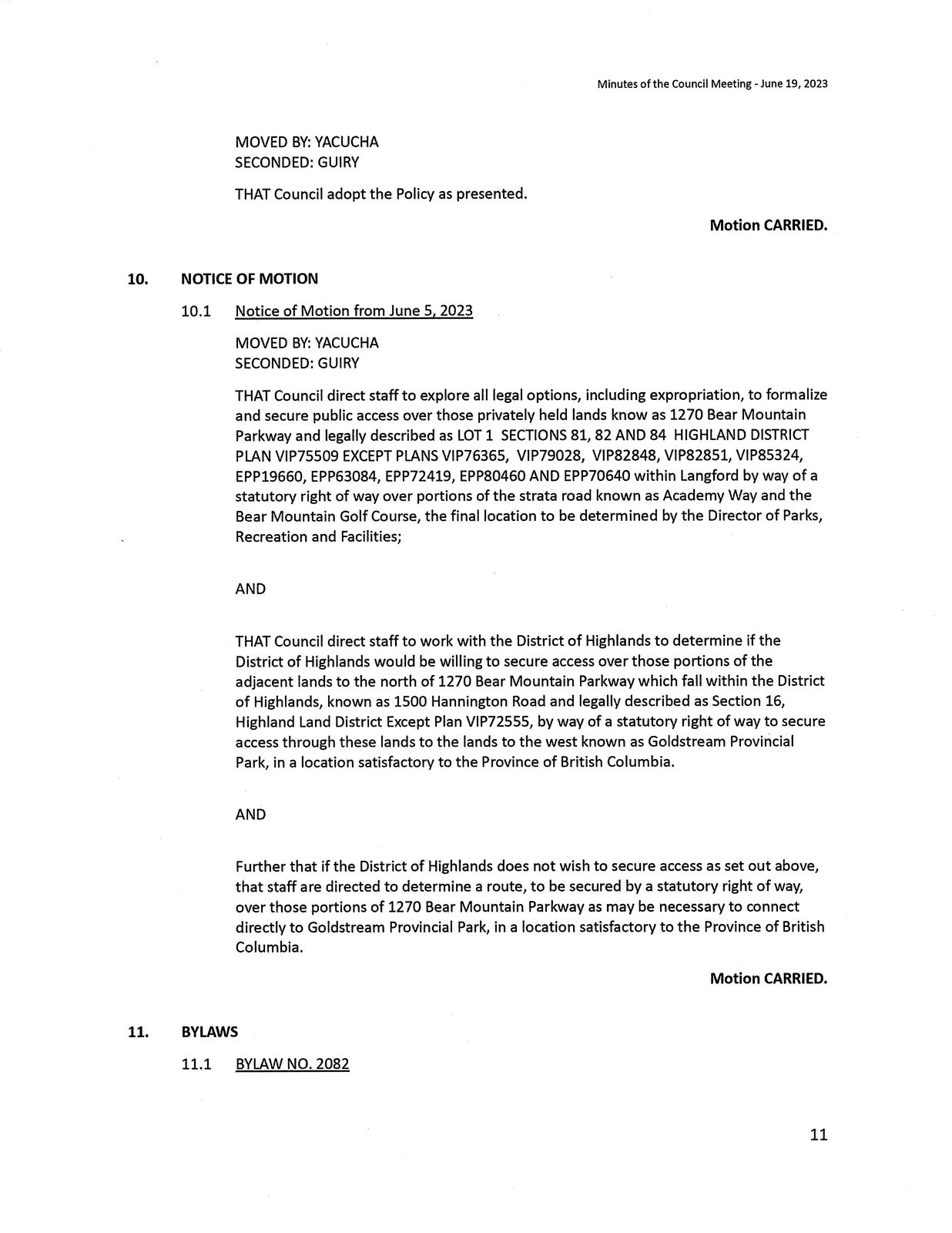 Council Minutes — page 11 scan
