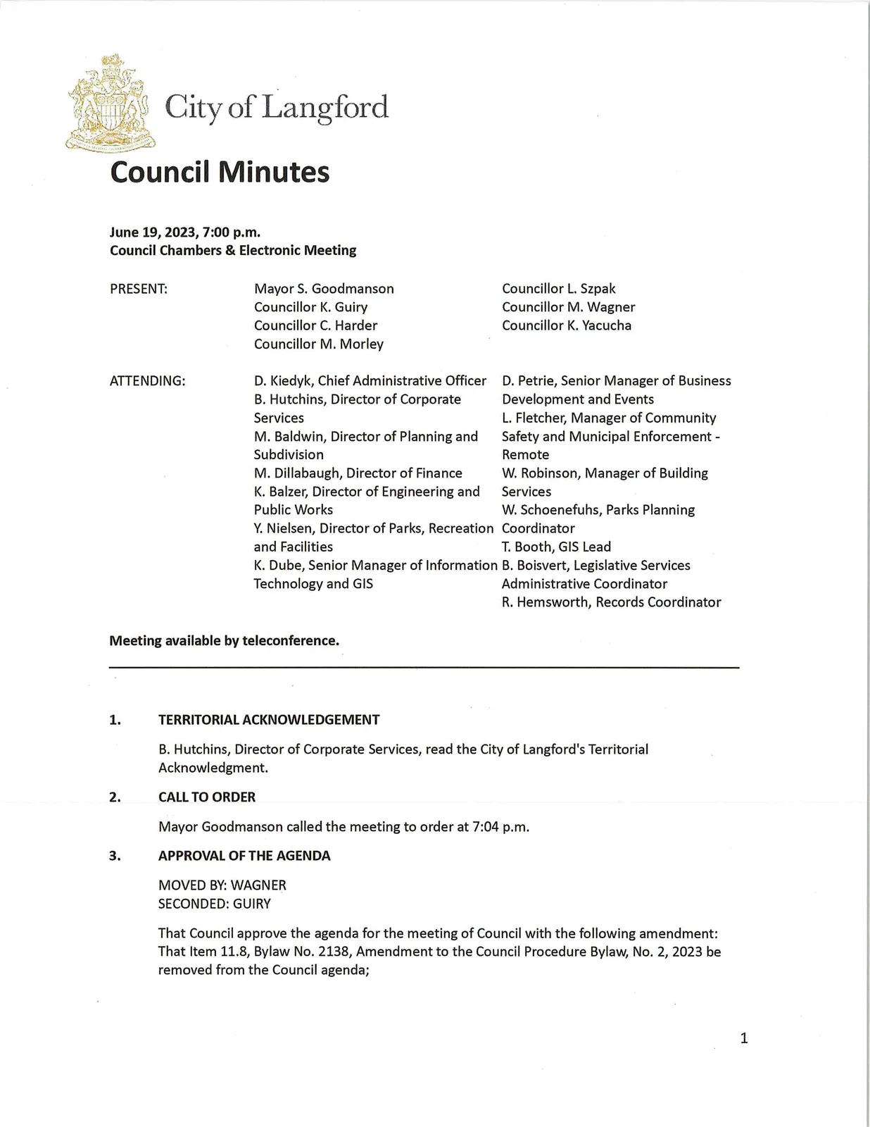 Council Minutes — page 1 scan