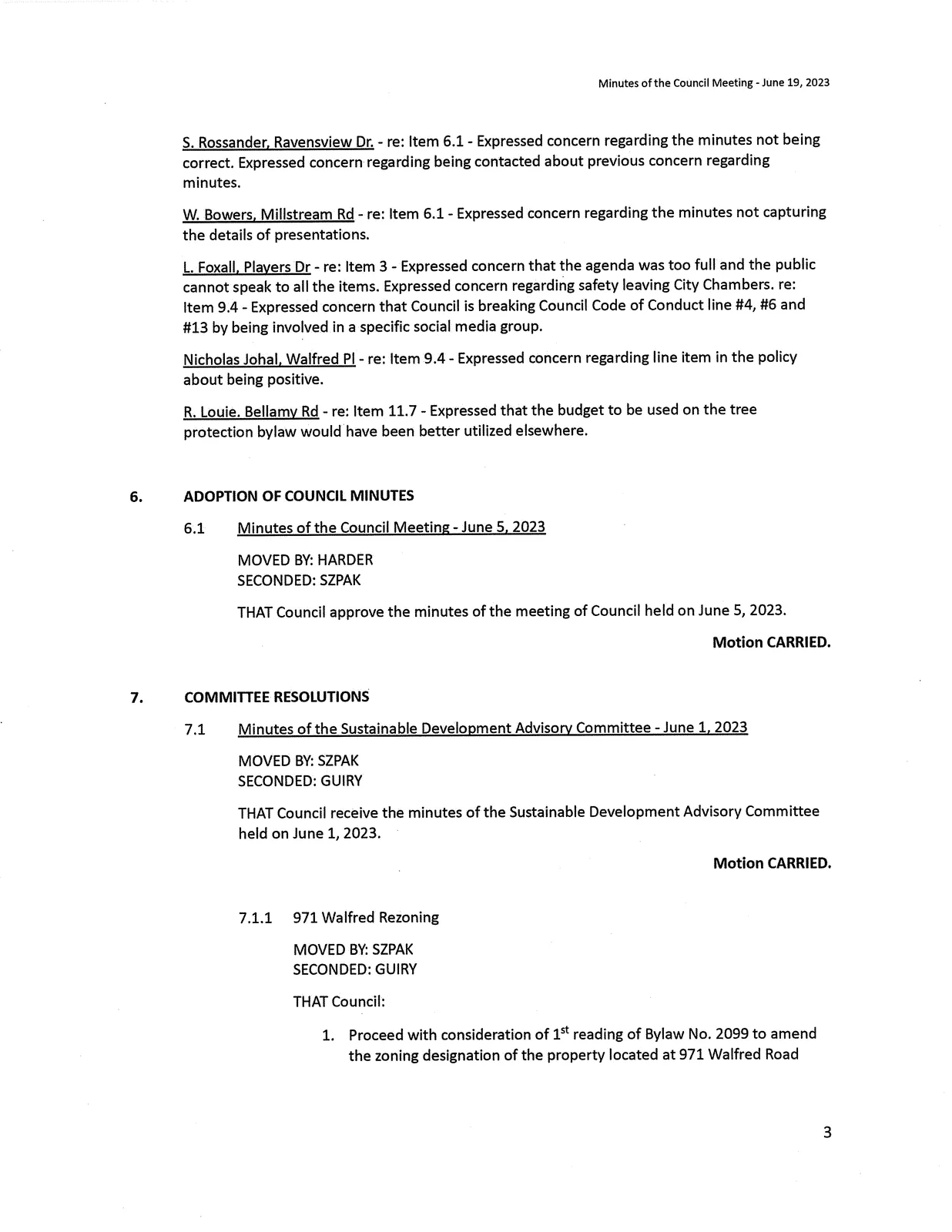 Council Minutes — page 3 scan