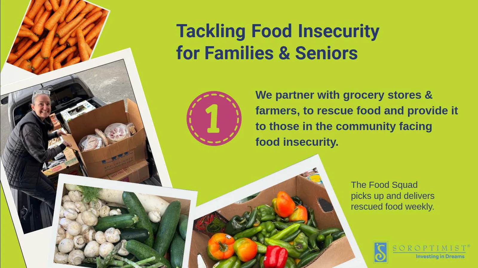 Photos of community food boxes and packed hampers