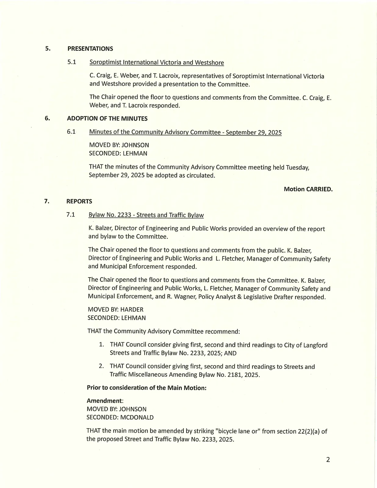 Presentations and report content