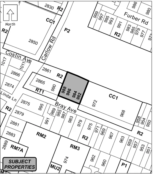 Plan showing 982, 984, 986, 988 Bray Avenue shaded