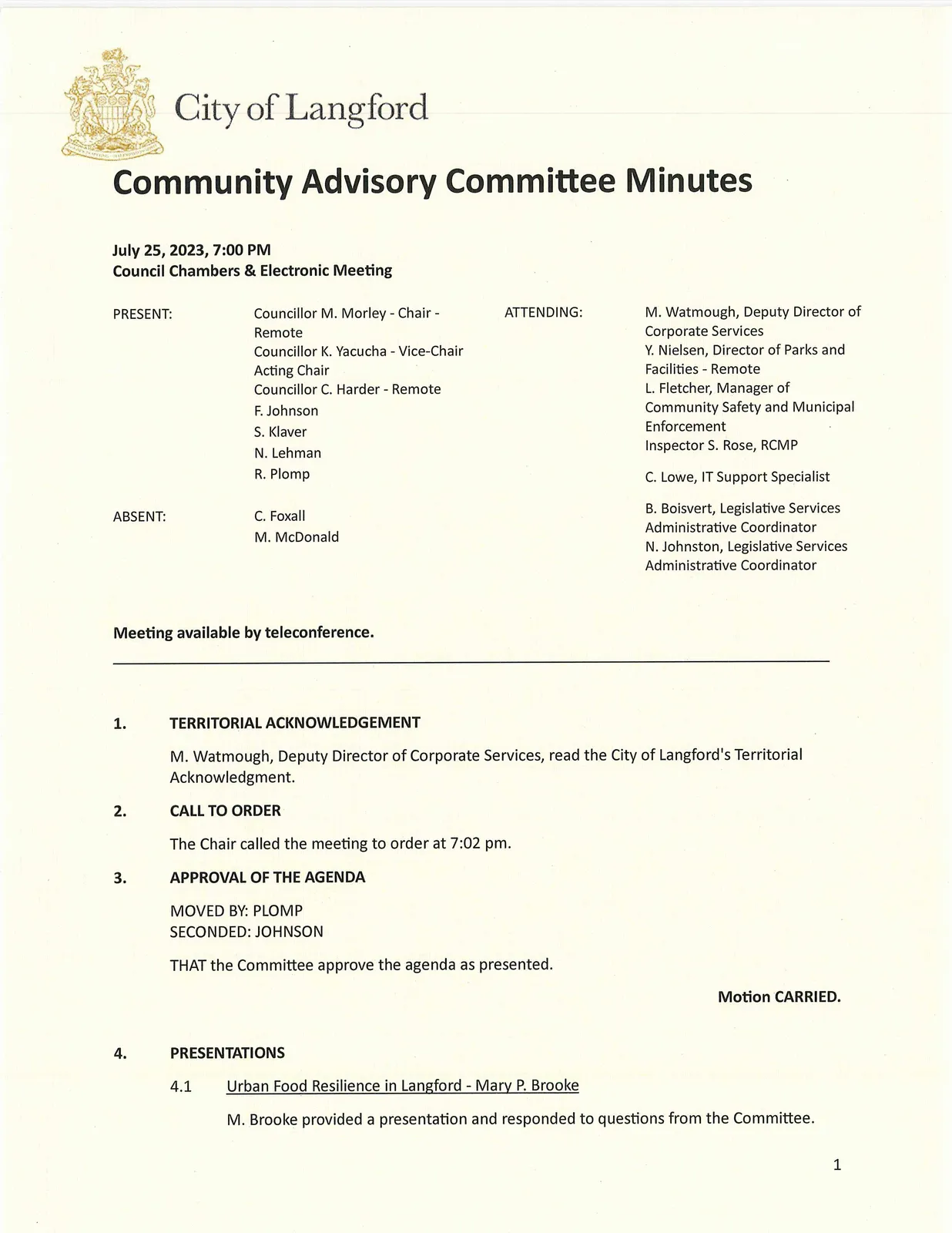 Page 1 scan of meeting minutes