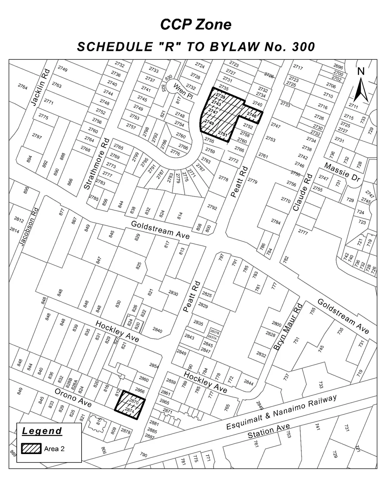 Schedule B map showing lands identified as 'Area 2' for CCP Zone map Schedule 'R'