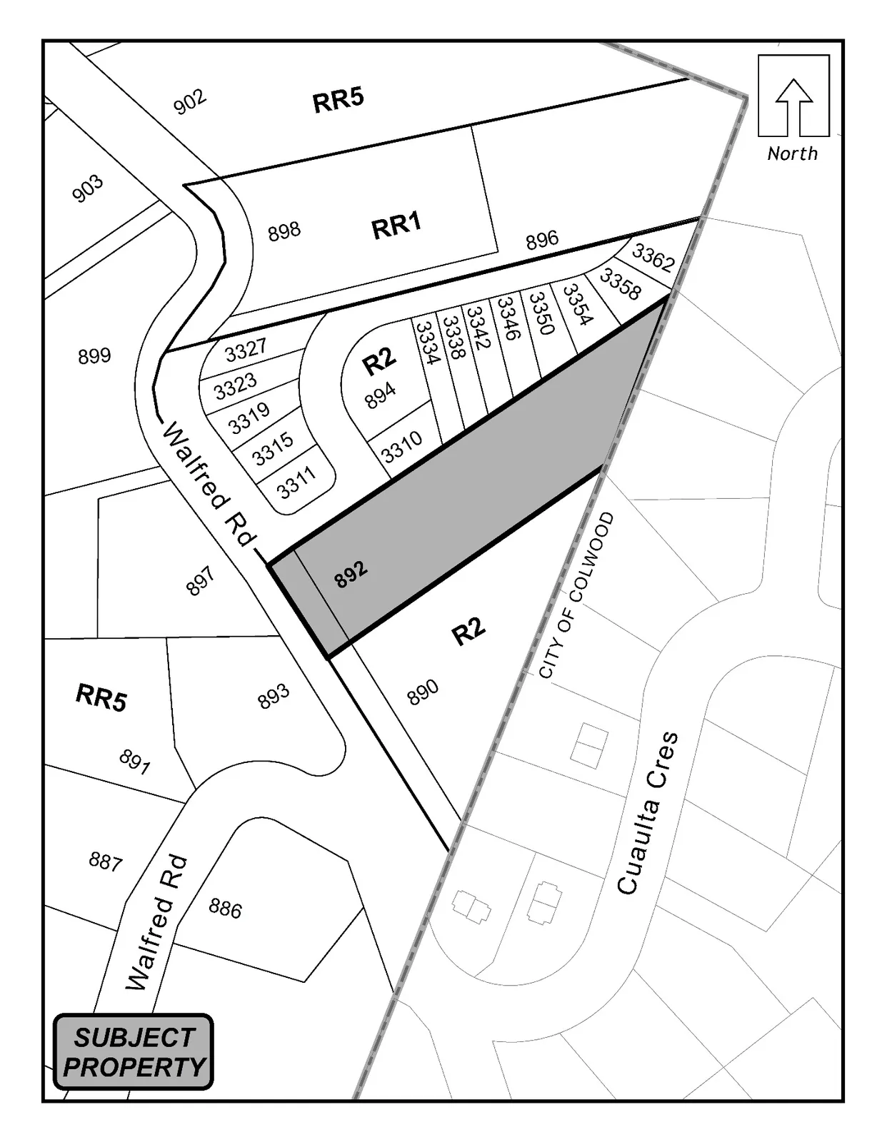 Schedule A map (Plan No. 1) showing Parcel A (892 Walfred Road)