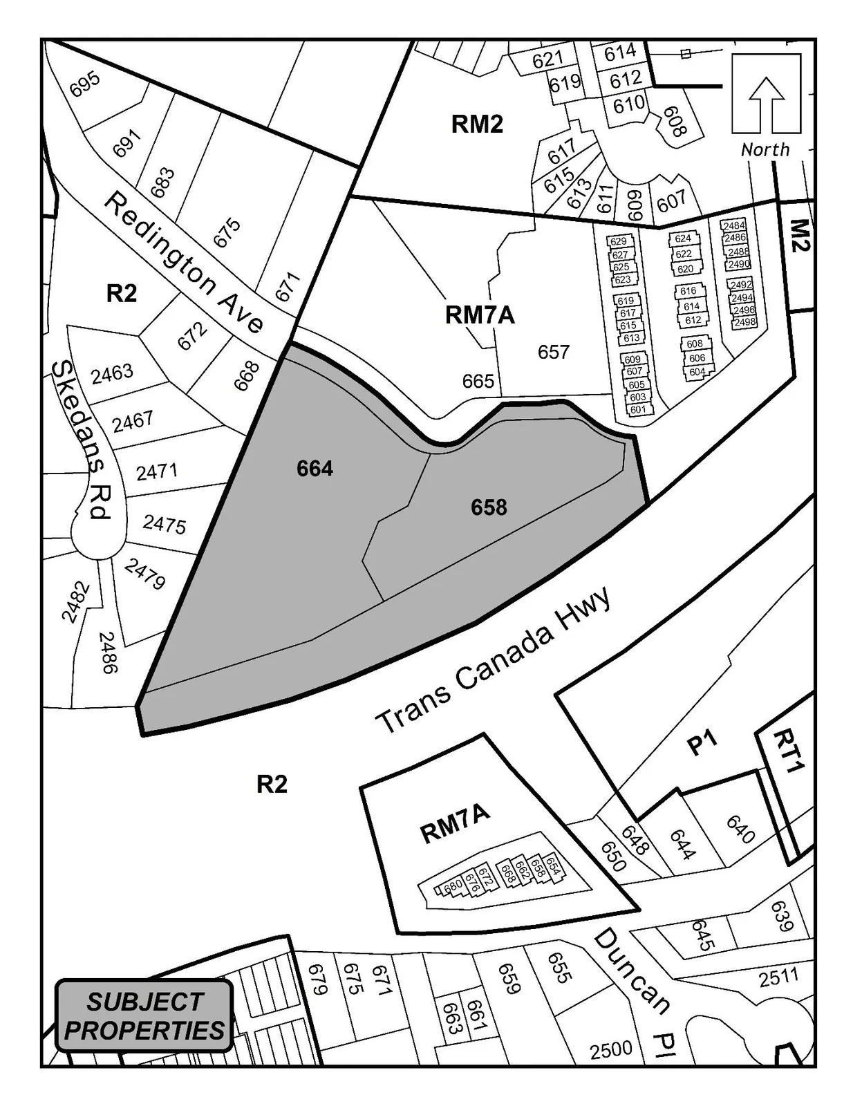Schedule map/plan showing Lots A and B, Section 109 (658 and 664 Redington Avenue)