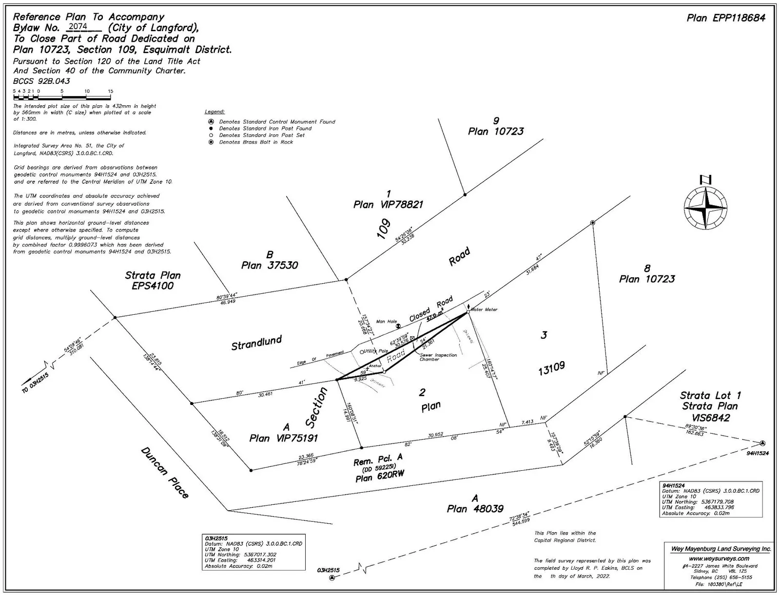 Road Closure Plan (reduced reference plan EPP118684 showing the portion of Strandlund Avenue labelled "Closed Road")
