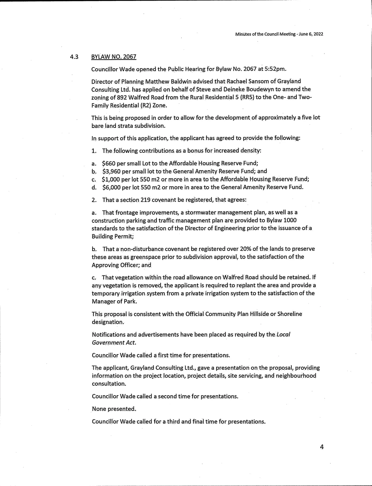 Grayland Consulting Ltd. presentation — project location, project details, site servicing, and neighbourhood consultation