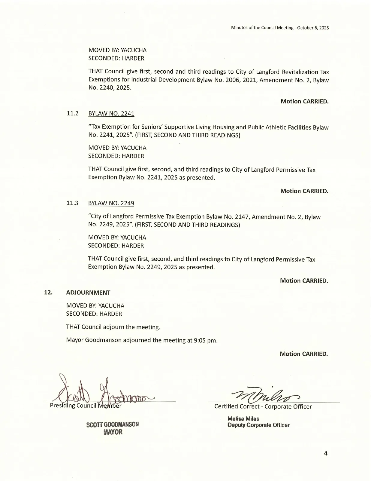 Page 4 — Bylaws readings and adjournment