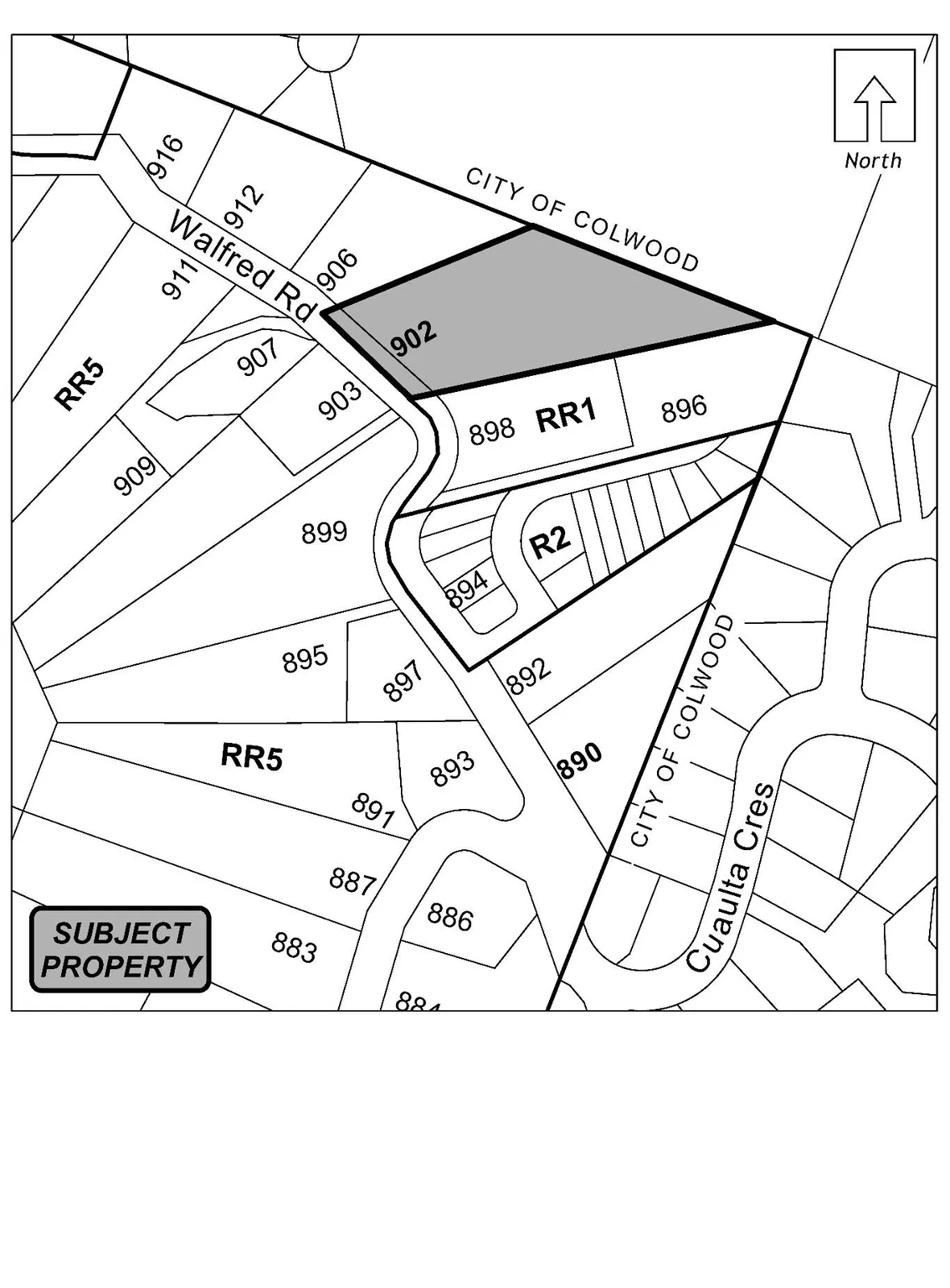 Plan No. 1 (shaded portions showing the property at Lot 1, Section 78, Esquimalt District, Plan 22056 / 902 Walfred Road)