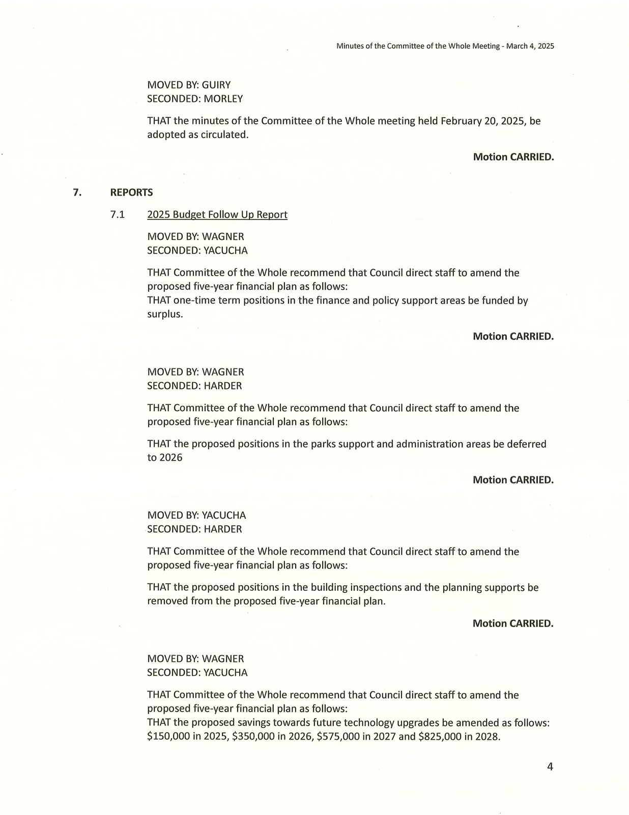 Adoption of minutes and start of reports