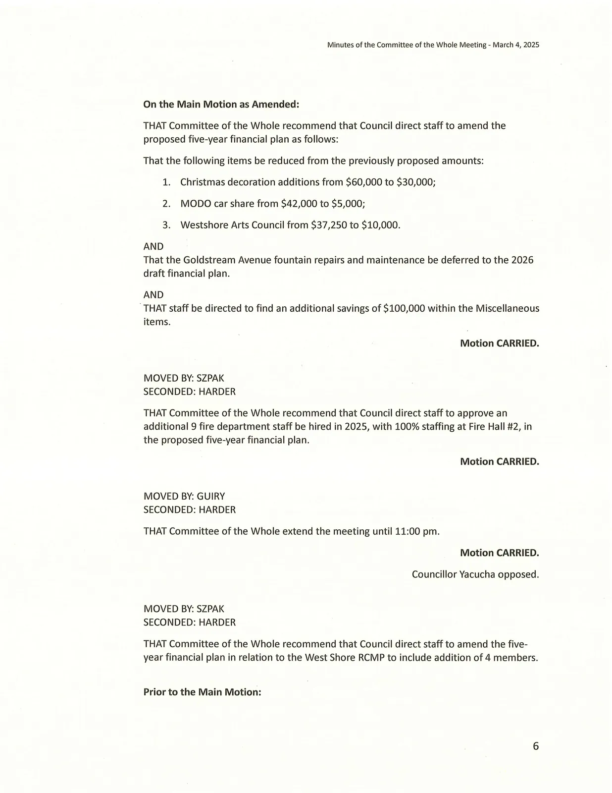 Additional budget motions and amendments