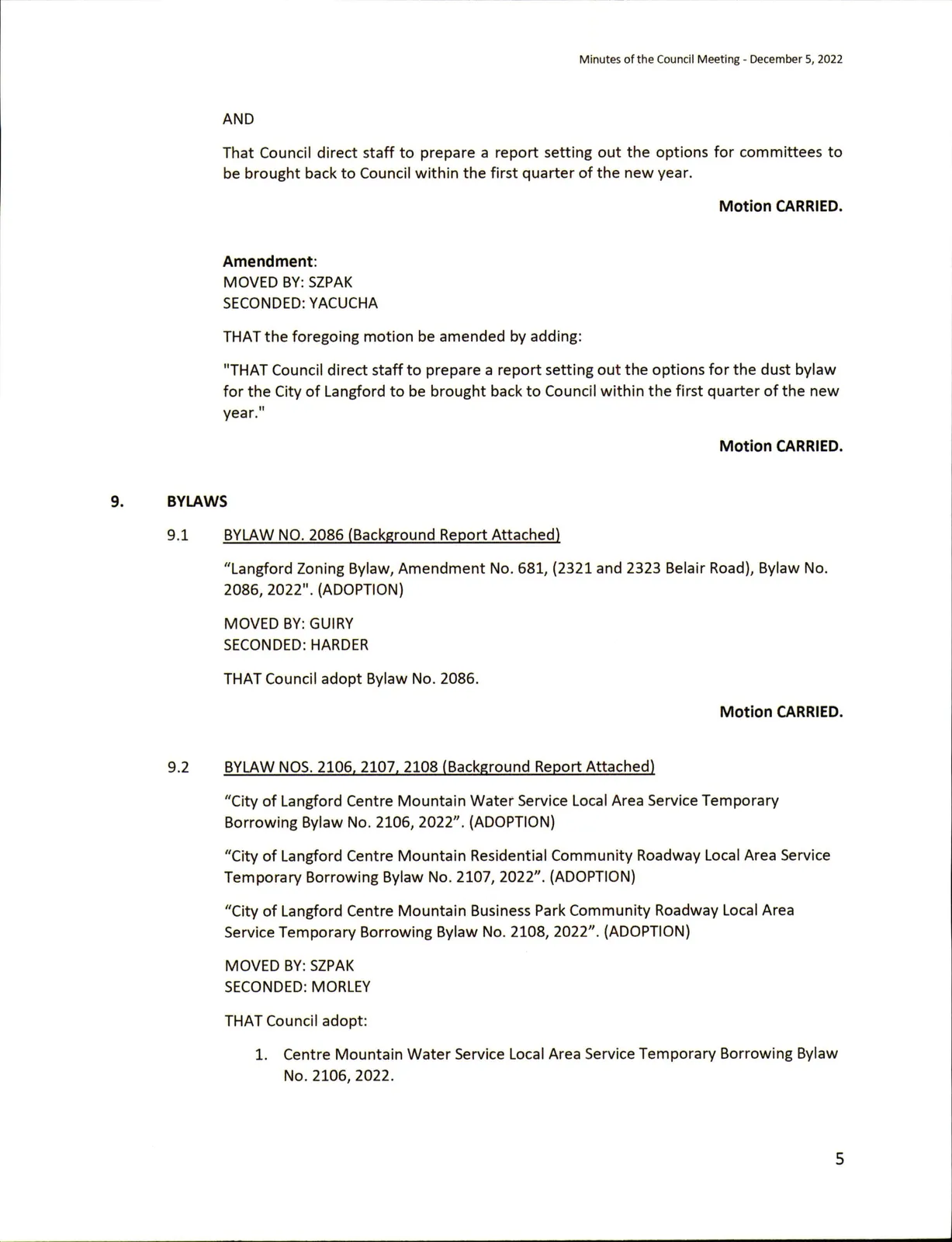 Scanned page of Council Minutes page 5