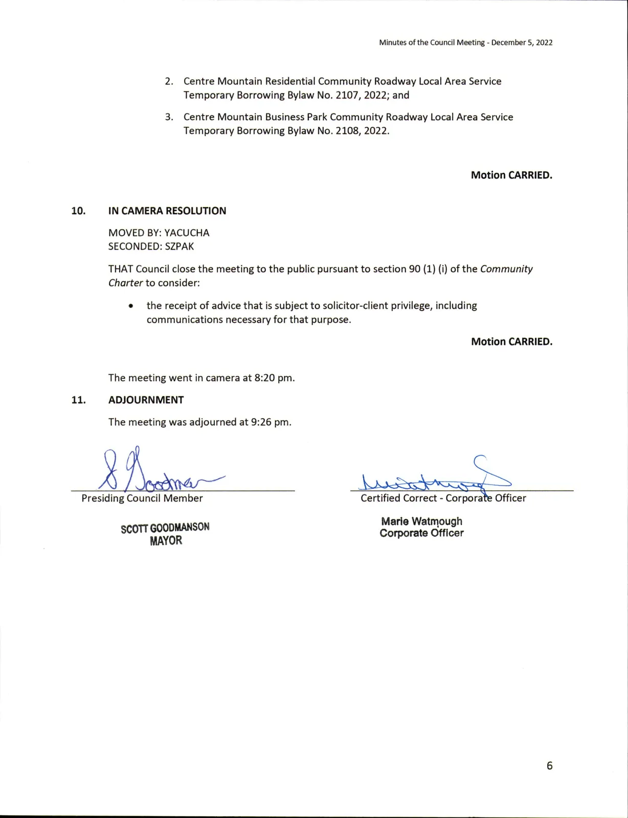 Scanned page of Council Minutes page 6