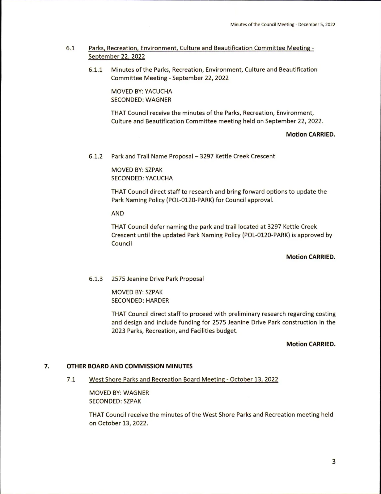 Scanned page of Council Minutes page 3