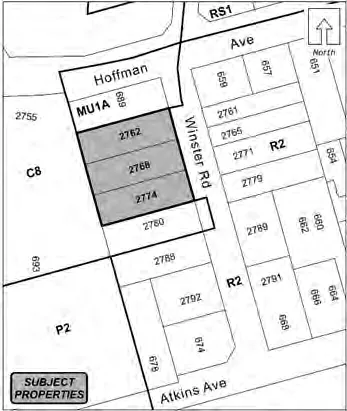 map showing properties 2762, 2768, 2774 Winster Road shaded