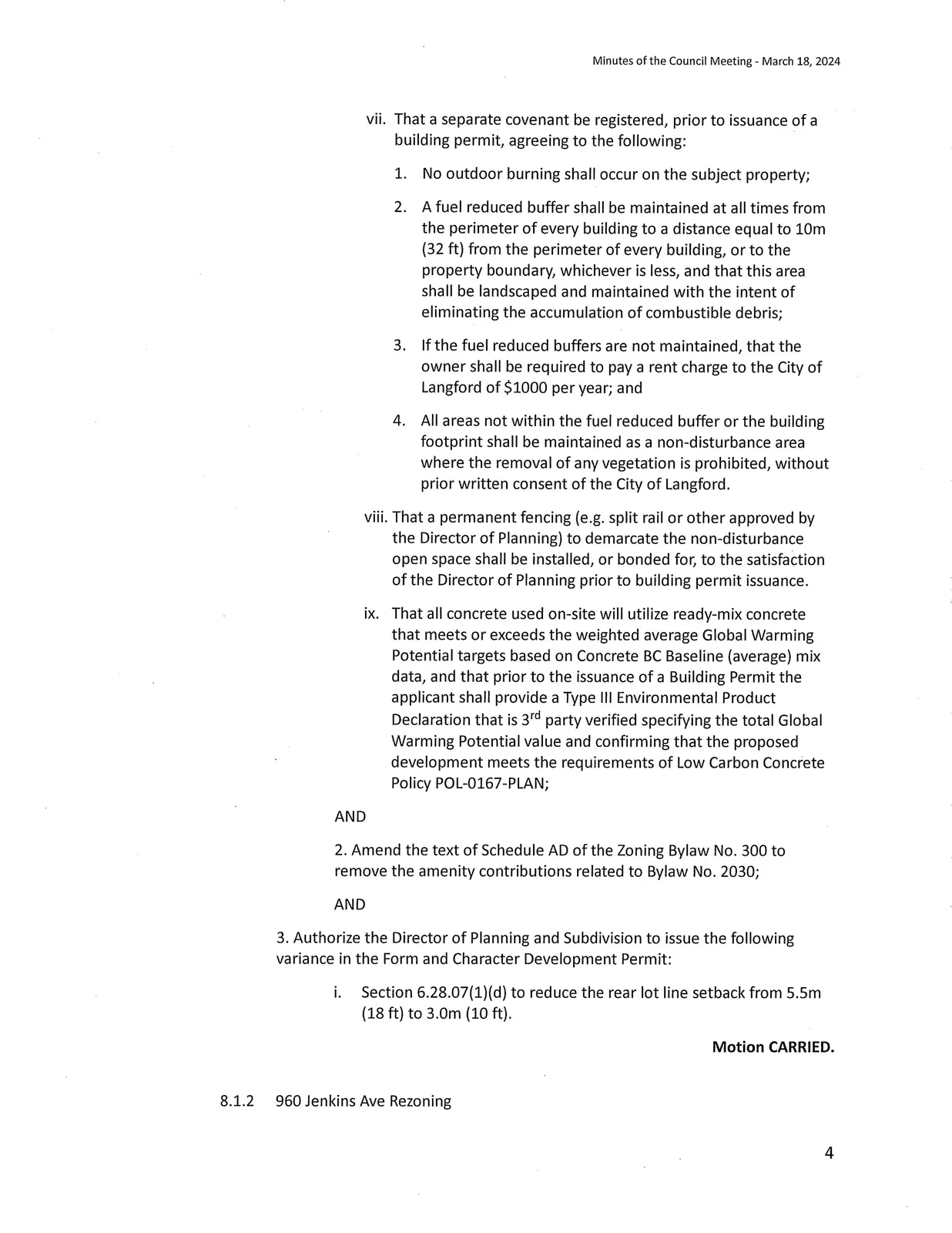 Scan of page 4 — continuation of 960 Jenkins Ave rezoning conditions